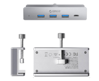 Orico USB-C - 3x USB-A 3.0, USB-C 3.0 - srebrny (na zacisk, do biu - 1343434 - zdjęcie 2